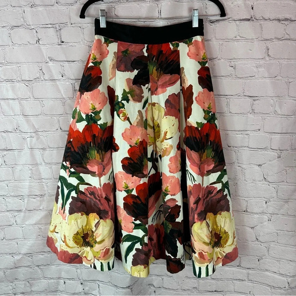 white house black market formal maxi skirt lined floral print sz 00 pockets - Picture 1 of 10